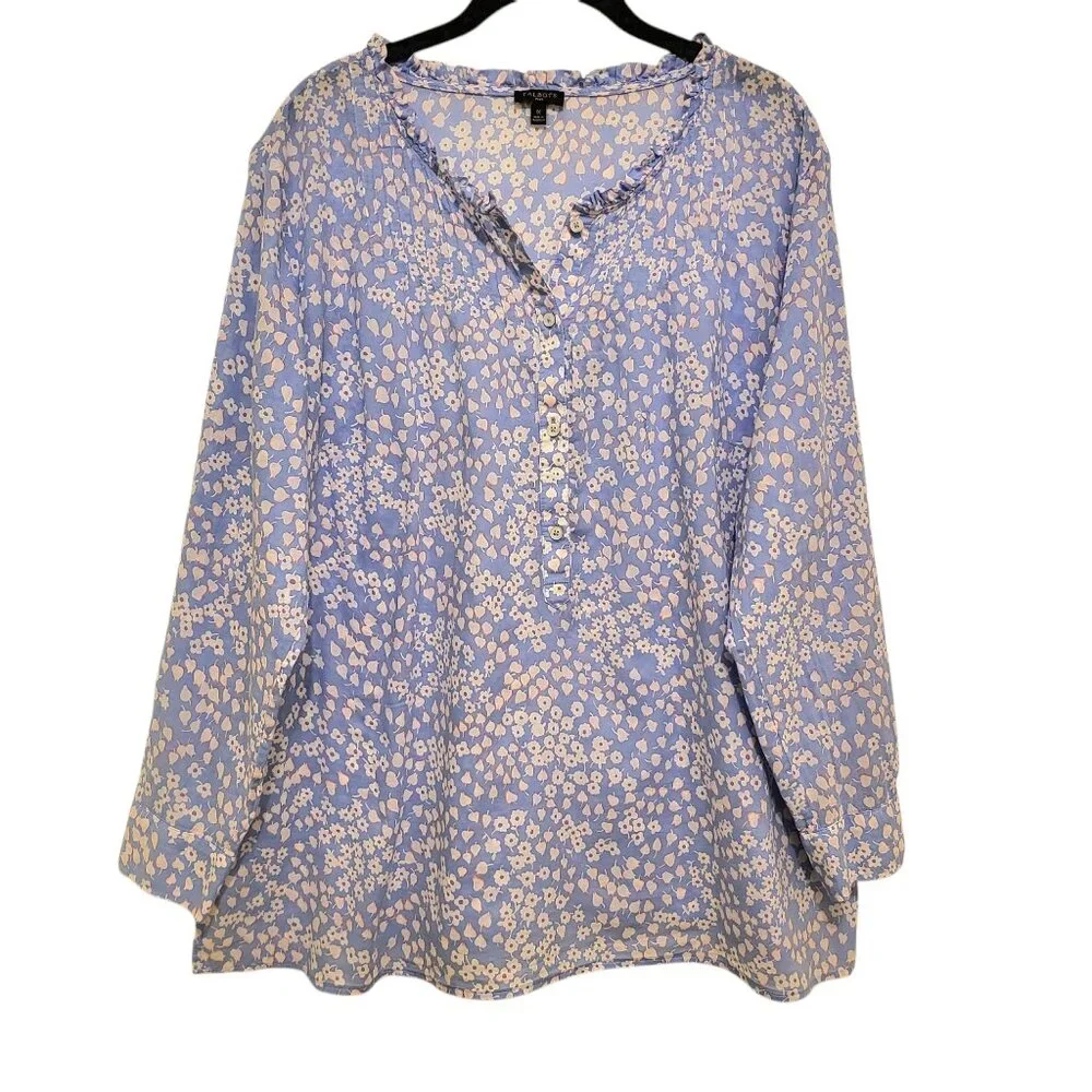 Womens Talbots LS Lightweight Spring Summer Blue Floral Coastal Top Blouse Sz 1X - Picture 2 of 10